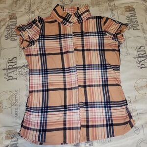 Soft Cotton Button Down Plaid Top EUC